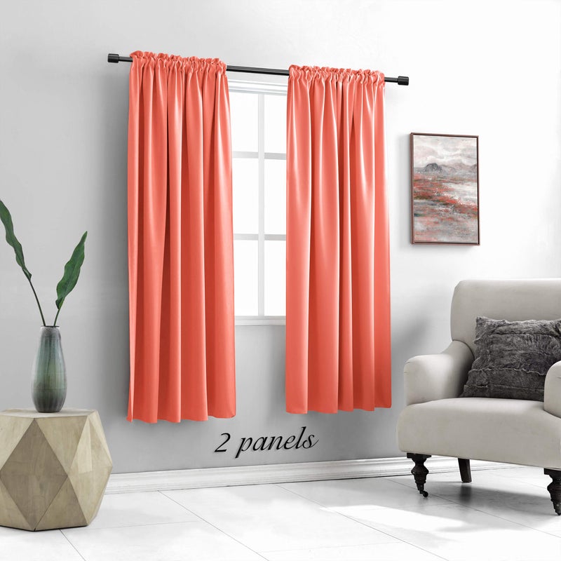 DONREN Coral Blackout Curtains Rod Pocket Curtain Panels - Salmon Color Thermal Insulated Curtain Drapes for Living Room (42 W x 63 L Inch,2 Panels) - Image 2